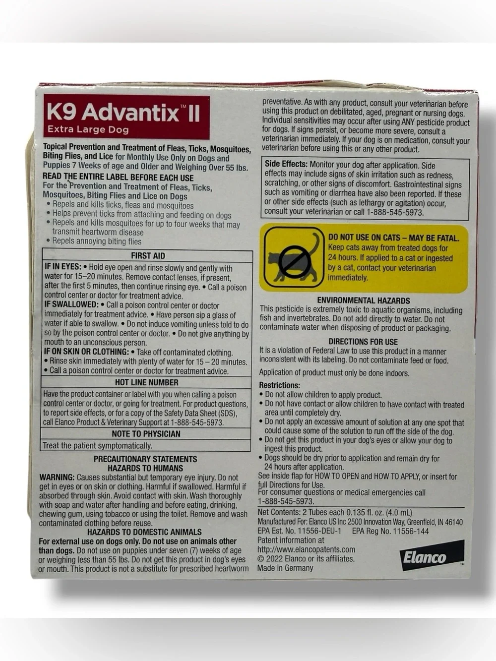 K9 Advantix II XL Dog Flea Tick Mosquito Treatment 2-Month Over 55 lbs 2 Dose